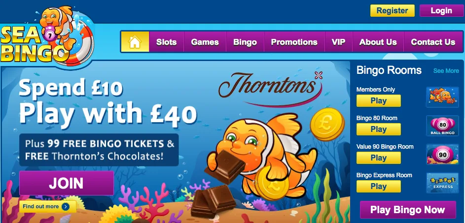Sea Bingo homepage design