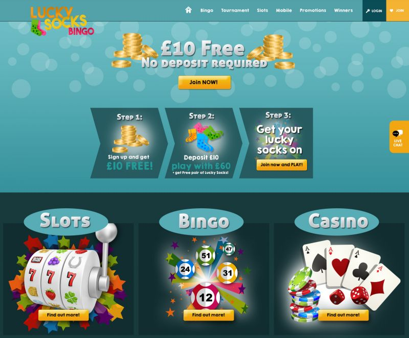 Lucky Socks Bingo homepage