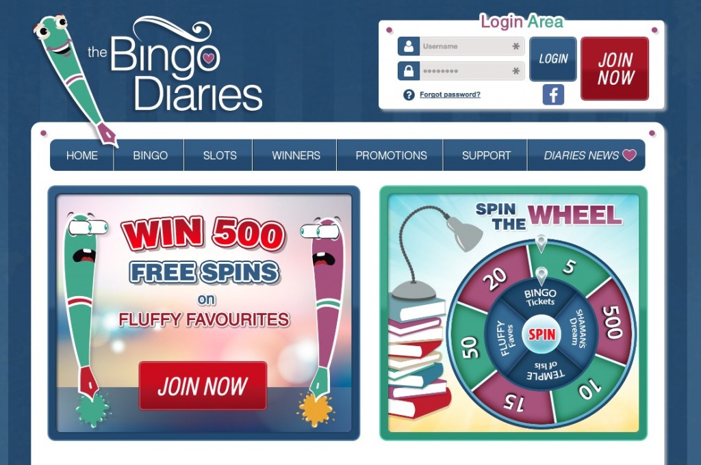 Bingo Diaries homepage